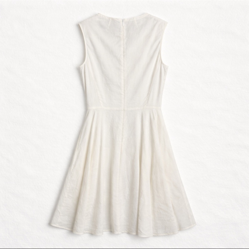 Theory Kalsington Linen Blend V-Neck Sleeveless Dress in White 4 Style#G0303605 - Picture 6 of 10
